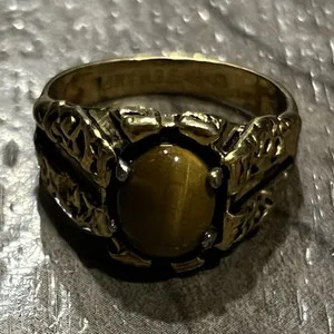 Authentic The Gilded Sentinel: 18K Gold-Plated Tiger's Eye Ring