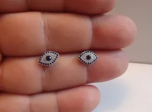 Authentic Radiant Ward of the Celestial Gaze Simulated Sapphire and Diamond Evil Eye Stud Earrings in 14K White Gold Finish