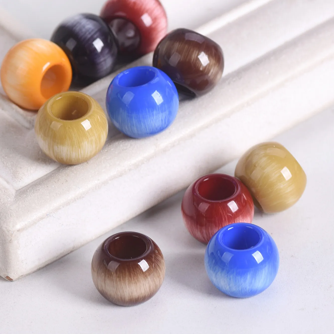 Authentic 10pcs Cat Eye 14mm Glossy Big Hole Acrylic Plastic Loose Beads For Jewelry Making DIY Crafts Findings