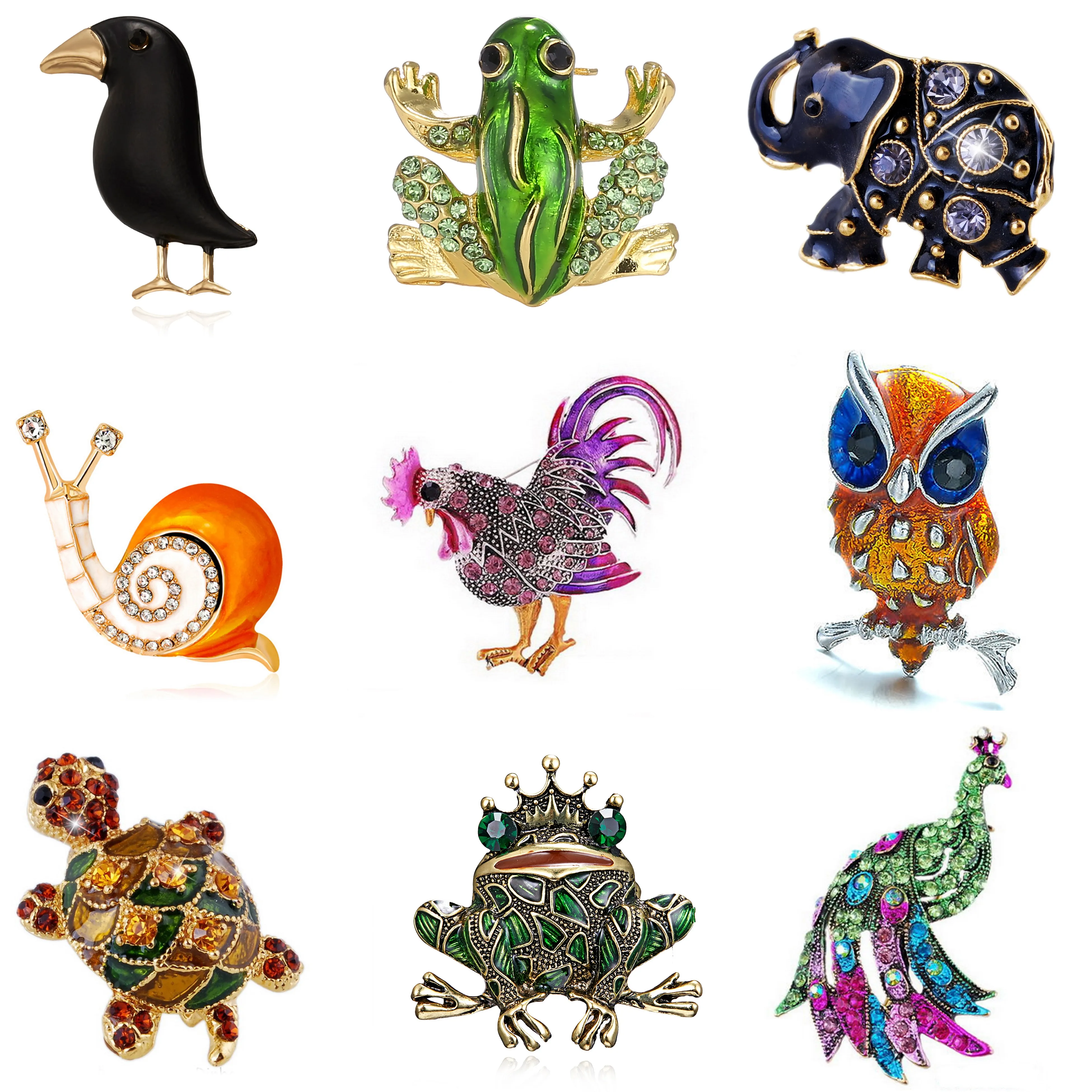 Authentic Rinhoo Animal Big Rooster Brooch Frog Tortoise Snails Rhinestone Brooch Jewelry Coat Accessories