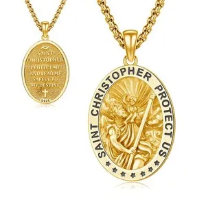Authentic S925 Silver St Christopher 18K Gold Plated Pendant Necklace