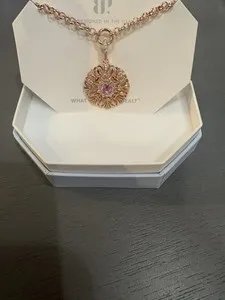 Authentic Rose Gold Plated Lab Pink Sapphire Compass Rose Pendant Necklace 18" NK90999