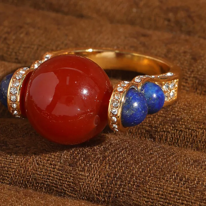 Authentic Sacred Horseshoe Ring of Abundance: Red Agate and Rhinestone Talisman