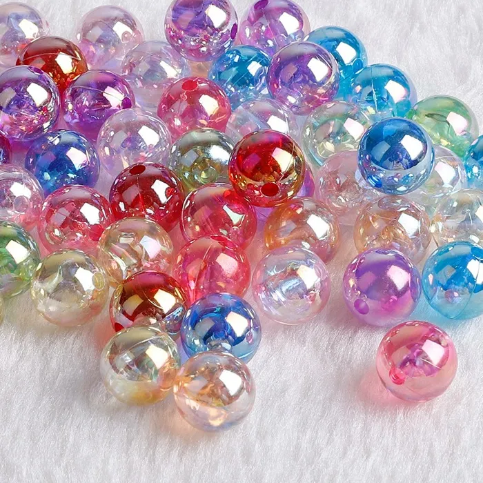 Authentic 6 8 10mm Rainbow AB Color Acrylic Beads Clear Plastic Round Beads Loose Spacer Beads for Jewelry Making DIY Bracelet Necklace