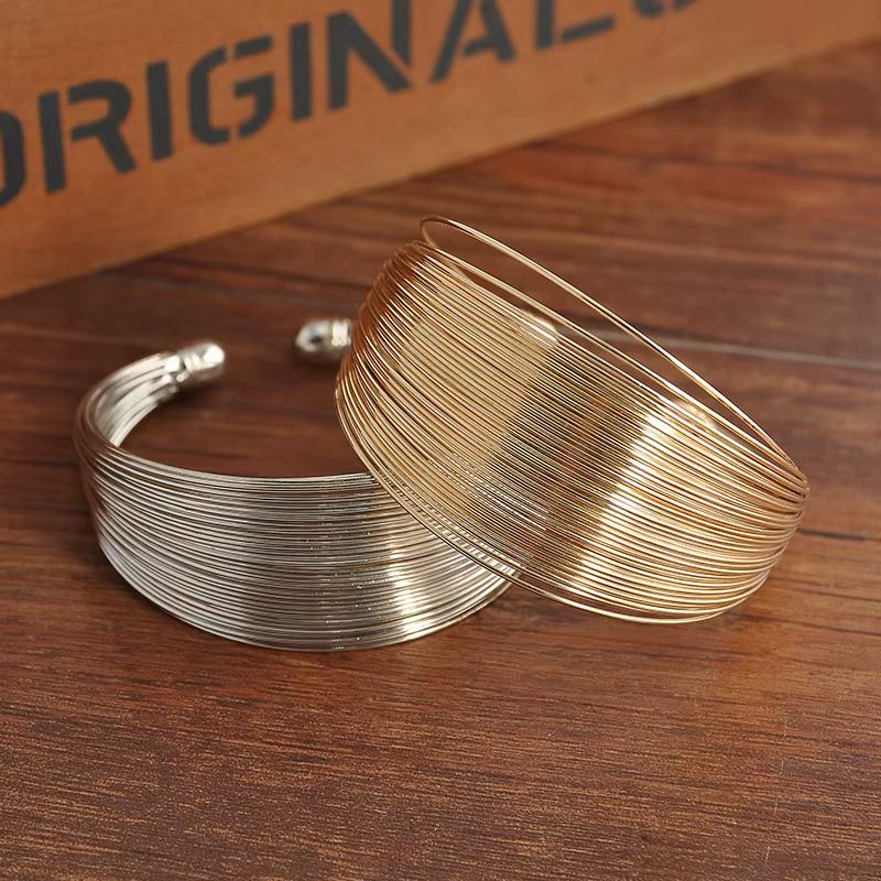 Authentic Wide Metal Bracelet Multilayer Wires Open Adjustable Cuff Bangles For Women Personality Luxury Jewelry Accessories