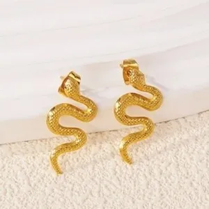 Authentic Golden Serpent Wisdom Studs: Symbols of Renewal and Vitality