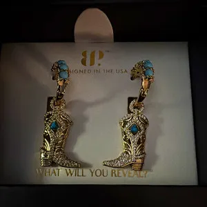 Authentic The Golden Nomad Turquoise Boot Dangle Earrings with Removable Charms