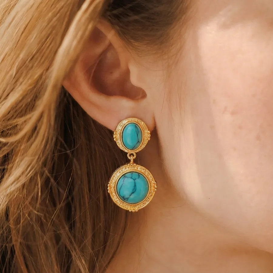 Authentic Celestial Turquoise Orbs: Bohemian Gold Talismans of Vitality