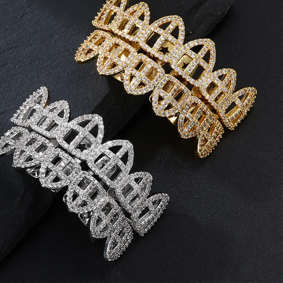 Authentic Full CZ Stone Rhinestone Cross Braces Zircon Tooth Punk For Women Men Top Bottom Dental Grills Personalized Unique Jewelry