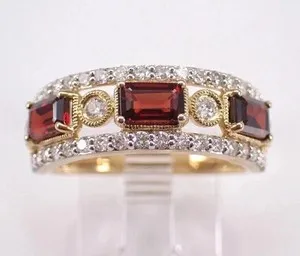 Authentic 3Ct Emerald Lab-Created Garnet 14k Two-Tone Gold Plated Cluster WeddingBand Ring