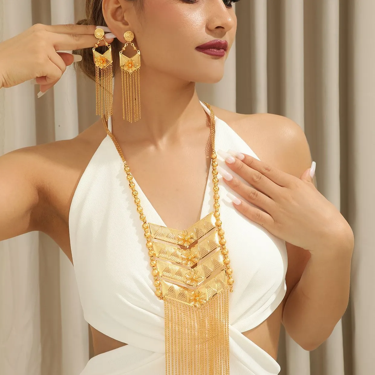 Authentic Golden Celestial Harmony: 24K Gold Plated Necklace Earrings for the Soul