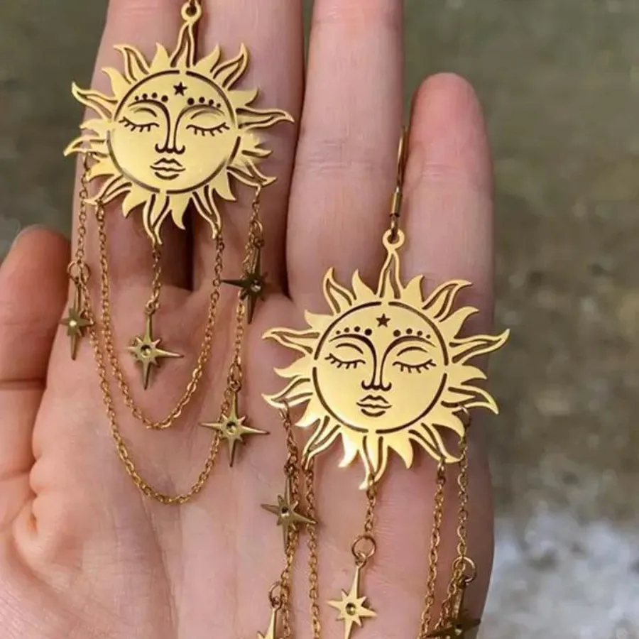 Authentic Solaris Awakening The Golden Sun- Face Talisman Earrings Of Radiant Protection