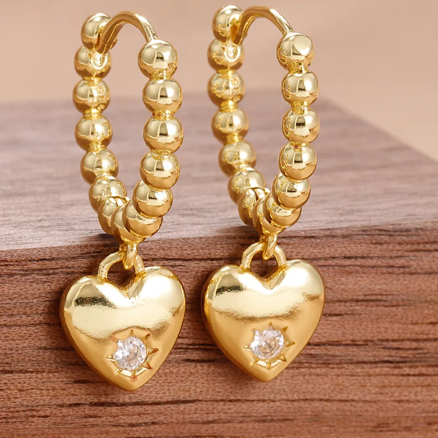 Authentic Radiant Heart Dangle Earrings in 14K Gold with Zircon Round Beads