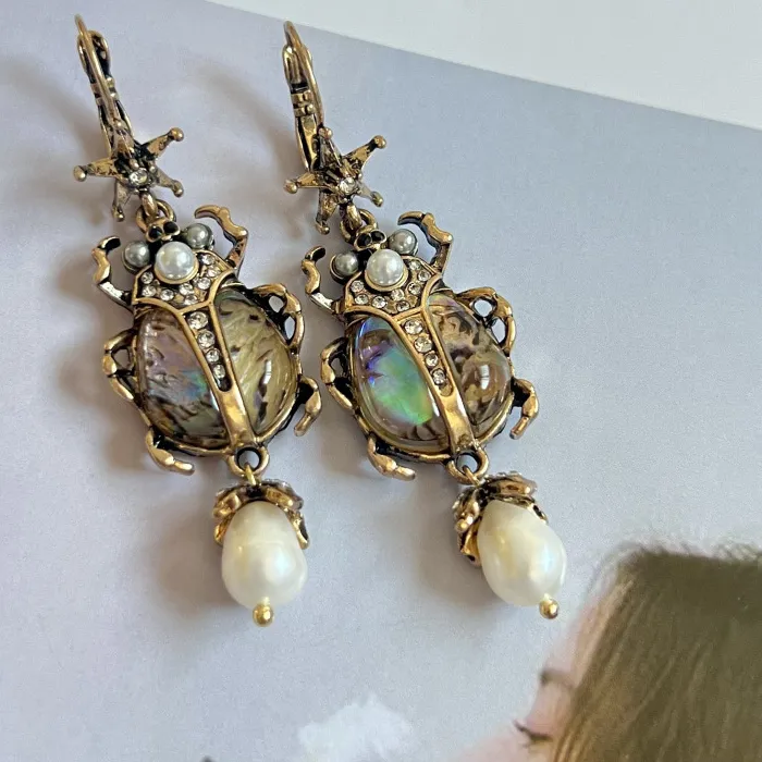 Authentic Vintage Eye's Stone Insect Pearl Pendant Earrings For Women Lady Exaggerated Rhinestone Star Animal Earring Party Causal Jewelry