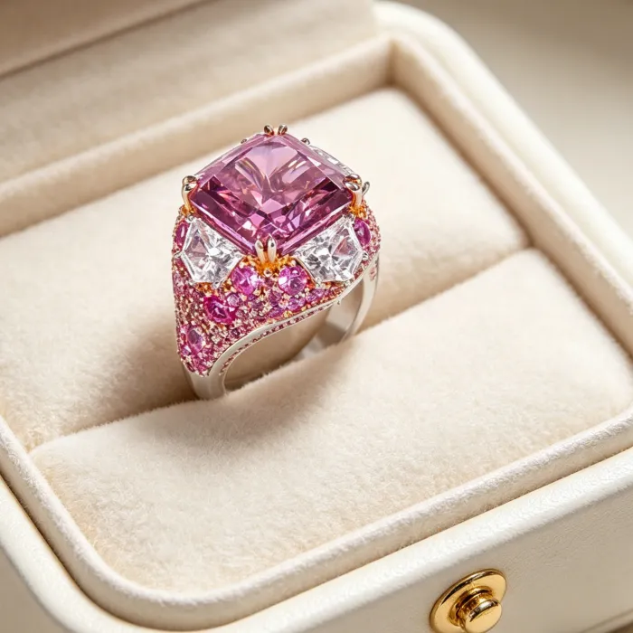 Authentic Cameo 925 Silver White Gold- Plated Purple Synthetic Gemstone Ring Fine Jewelry Diamond Rings