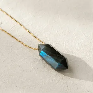 Authentic Natural Labradorite Crystal Point Necklace | 18K Gold Plated | Magic