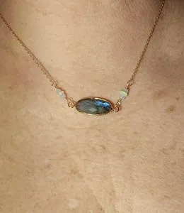 Authentic Aura of the Northern Lights: Blue Flash Labradorite and Opal Talisman