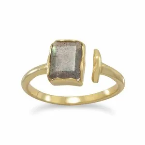 Authentic Celestial Gold‑Plated Labradorite Rectangle – Mystic Shield Ring