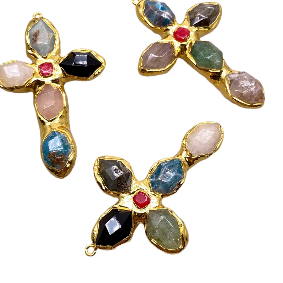 Authentic Four Elements Crucifix Charms: Apatite, Labradorite, Aventurine, Amazonite