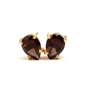 Authentic Moonlit Smoky Quartz Pear Studs – Gold‑Kissed 925 Silver Love Talismans
