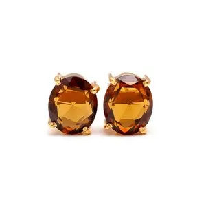 Authentic Heartfelt Harmony: Natural Beer Quartz Oval Stud Earrings
