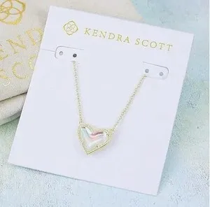 Authentic Kendra Scott Ari Heart 14K Gold plated Dichroic Glass Necklace Pendant clear