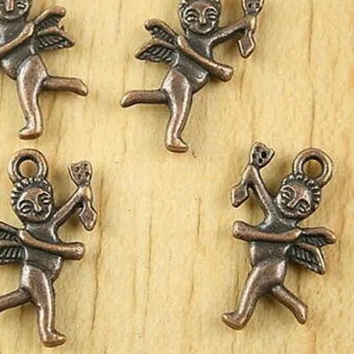 Authentic Cupid's Celestial Embrace: 20pcs Antique Copper-Tone Angel Charms