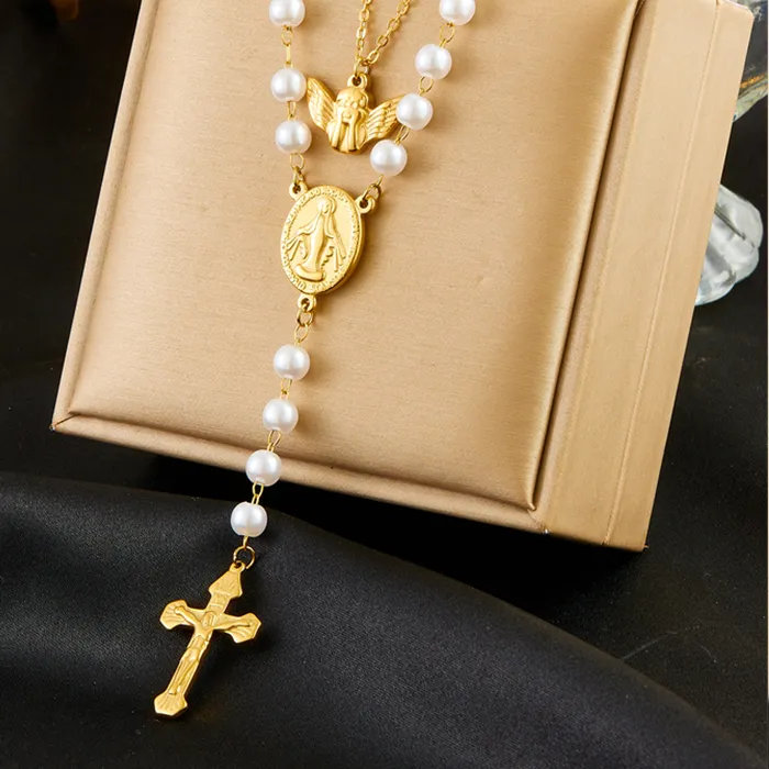 Authentic The Celestial Grace Angel and Cross Double Layer Necklace