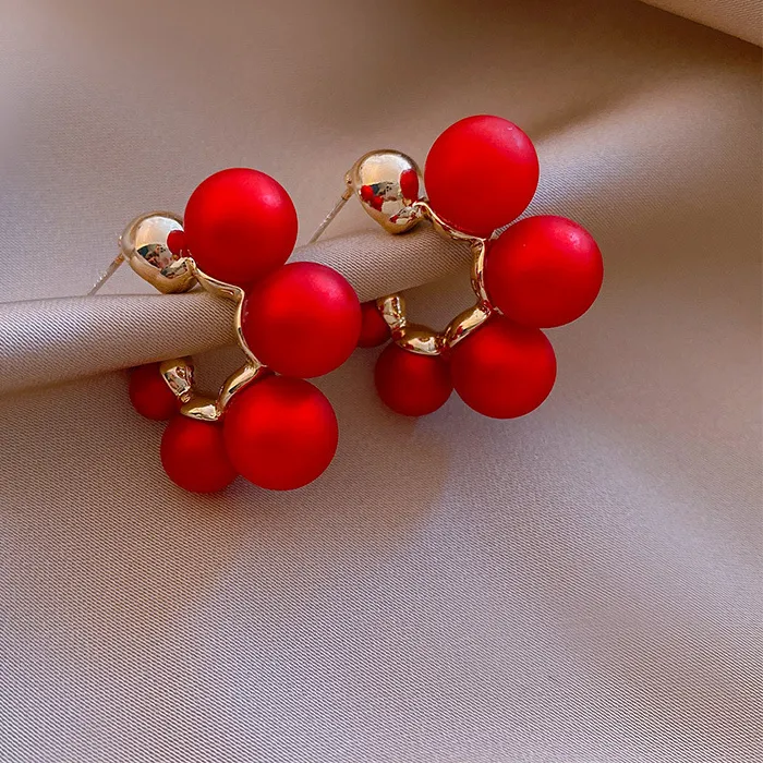 Authentic Jea. Angel Vintage Red Pearl Round Silver Color Earrings For Women Wedding Party Elegant Jewelry Accessories Gifts