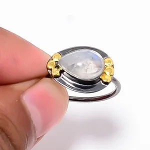 Authentic Celestial Luminescence Rainbow Moonstone Gold-Plated Sterling Silver Ring Size 8.5