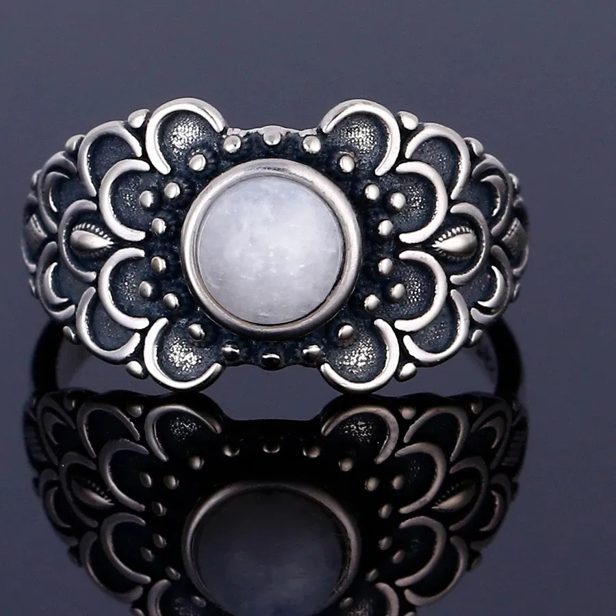 Authentic Natural Moonstone S925 Silver Ring for Women Fine Jewelry Flower Shaped Gemstone Rings Party Wedding