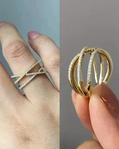 Authentic Round Cut Lab-Created Diamond Criss Cross Infinity Ring 14k Yellow Gold Plated