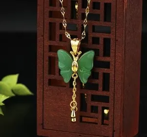 Authentic The Golden Chrysalis Natural Jade Butterfly Pendant