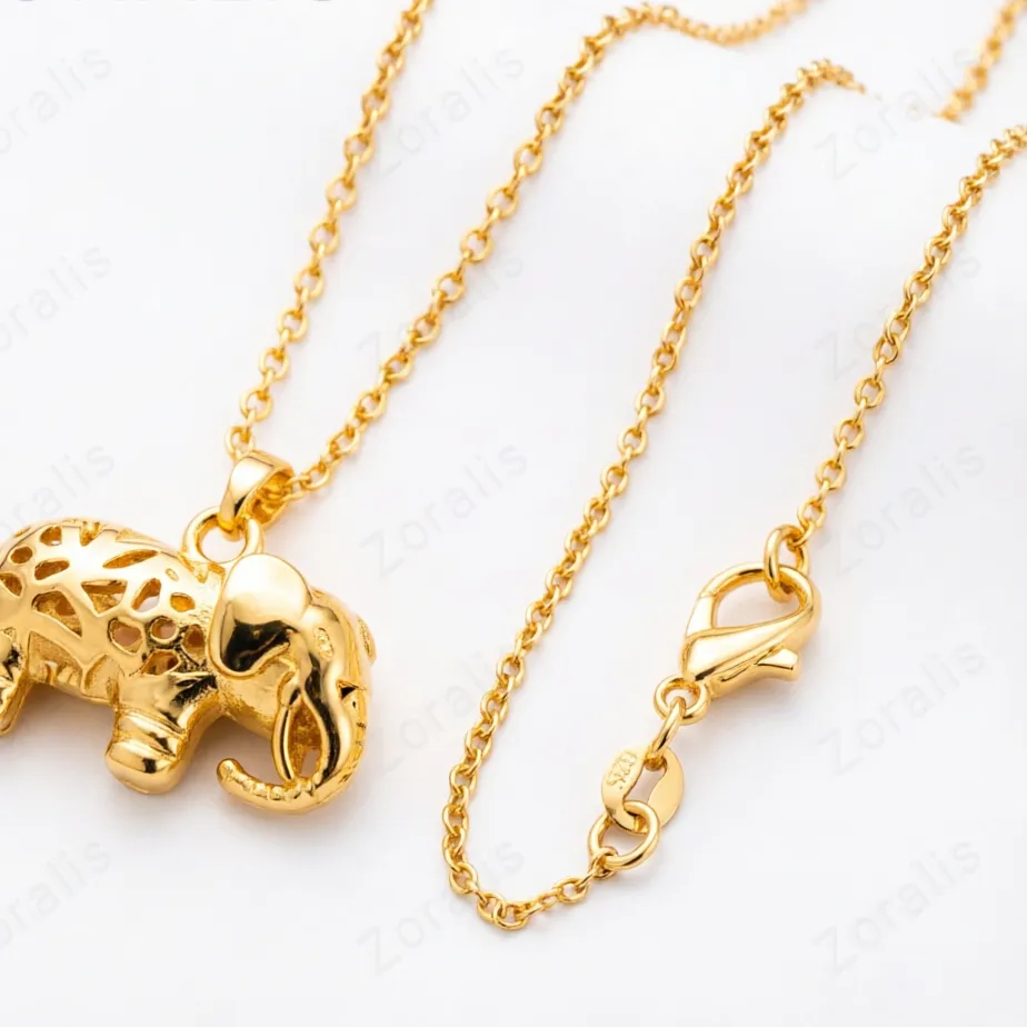 Authentic 18K Gold Pretty Elephant Pendant Necklace Designer Jewelry