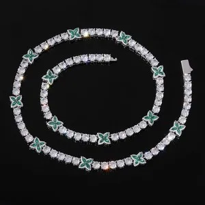 Authentic Four-leaf Clover Tennis Chain For Men Women Bracelet Iced CZ Out 14K Gold Plated