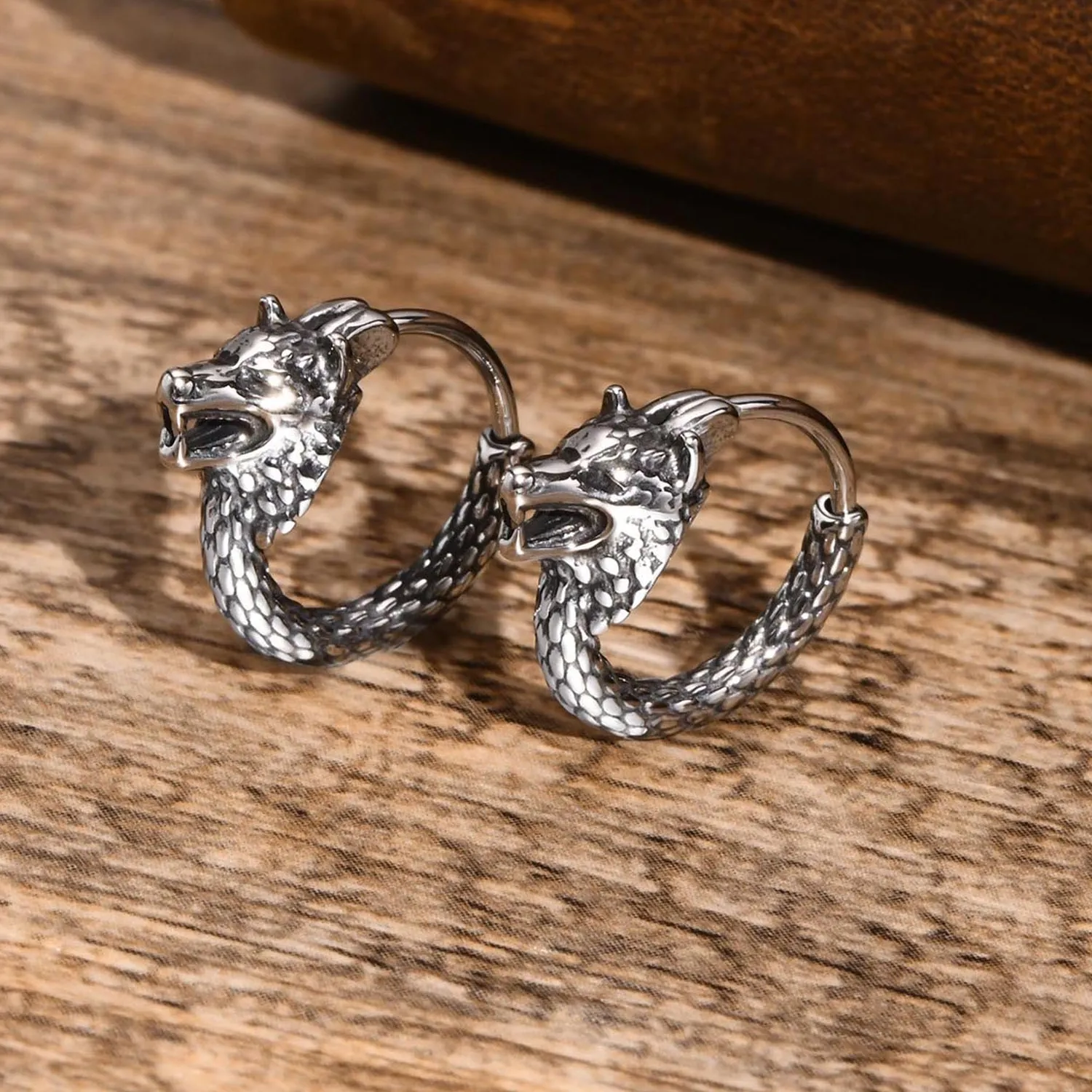 Authentic The Guardian Wolf Hoop Earrings - Stainless Steel Protection Talisman