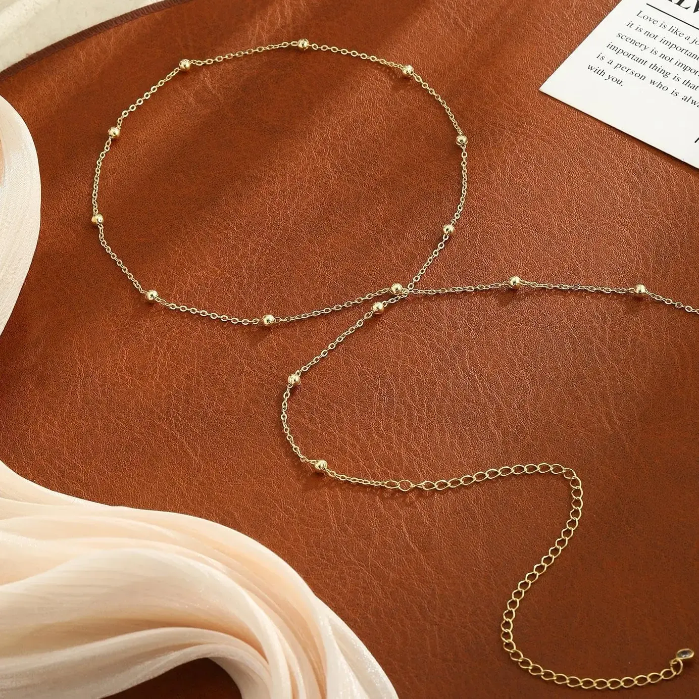 Authentic Adjustable Bikini Body Jewelry for Women, Waist Chains for Women Gold Plated Body Chains Satellite Beads Rope Belly Belt Chains