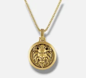 Authentic Esquire Men's 14K Gold Plated Sterling Silver Lion Amulet Pendant Necklace