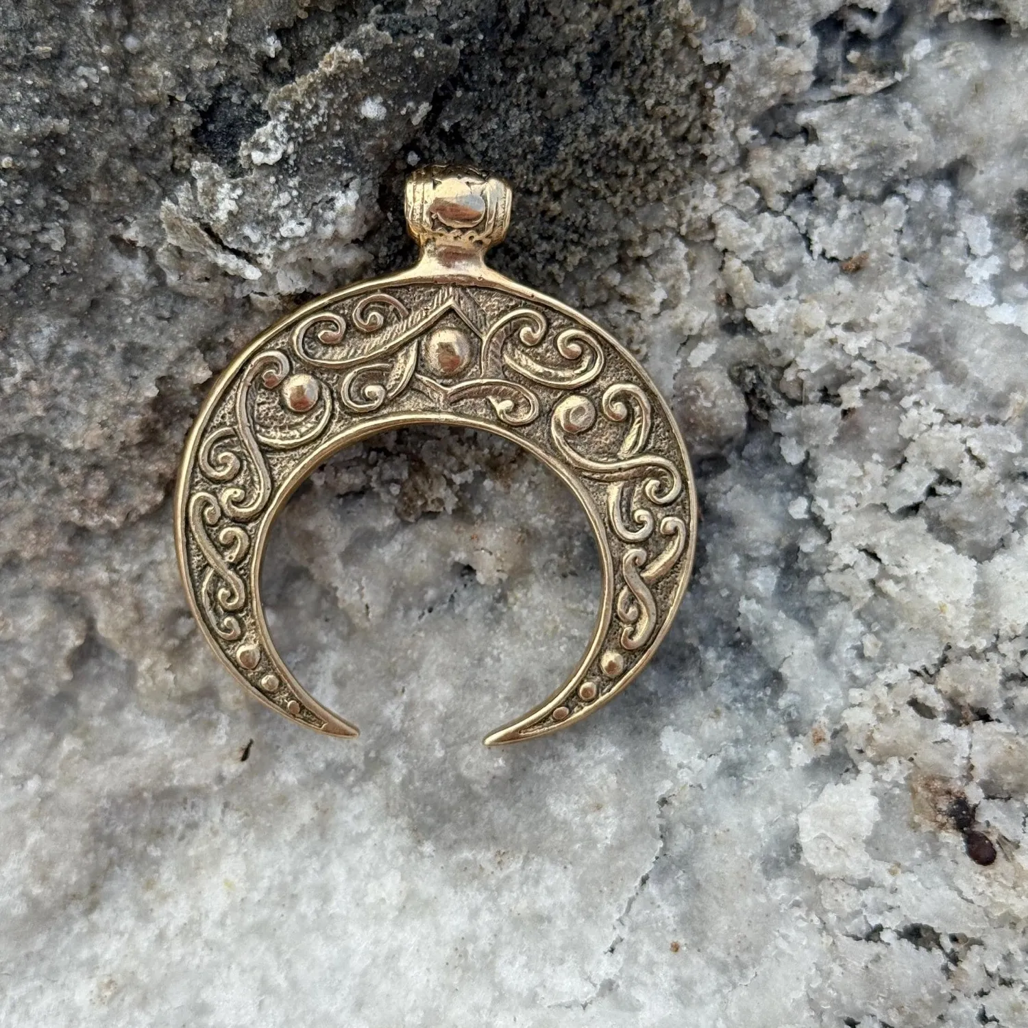 Authentic Silver Crescent Necklace | Slavic Amulet with Large Lunula Moon Symbol | Pagan