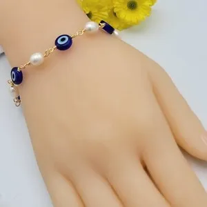 Authentic Celestial Gaze 18K Gold-Plated Blue Evil Eye Talismanic Bracelet