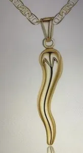 Authentic Golden Horn Amulet Pendant Necklace, Figaro Chain,, Gold Plated