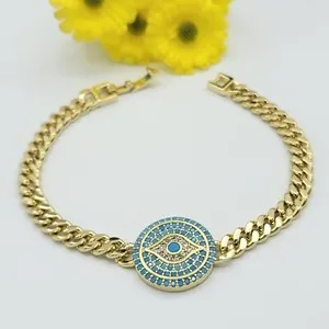 Authentic Celestial Gaze 14K Gold Plated Blue Crystal Evil Eye Curb Link Amulet Bracelet