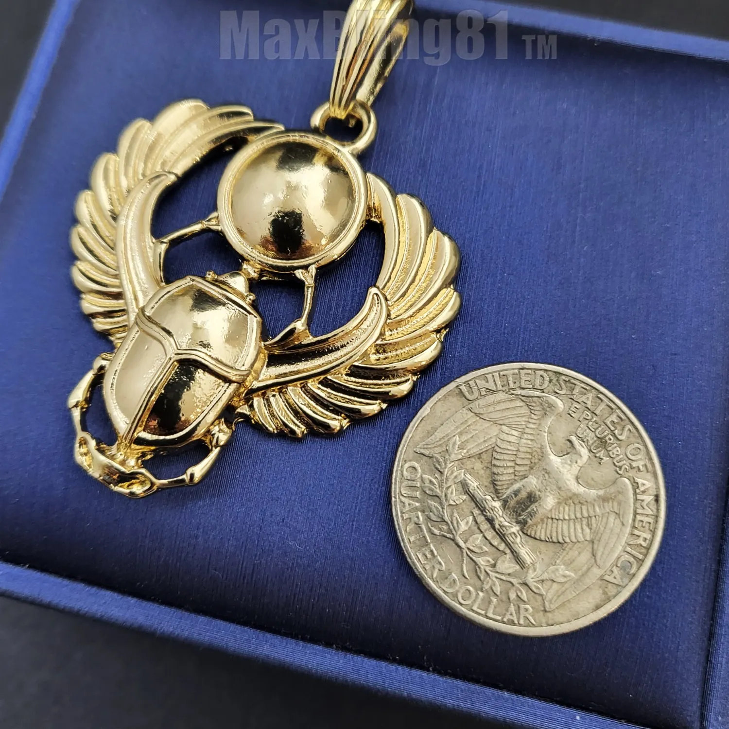 Authentic Hip Hop Egyptian Amulet Scarab Gold Plated Bling Popular Charm Pendant