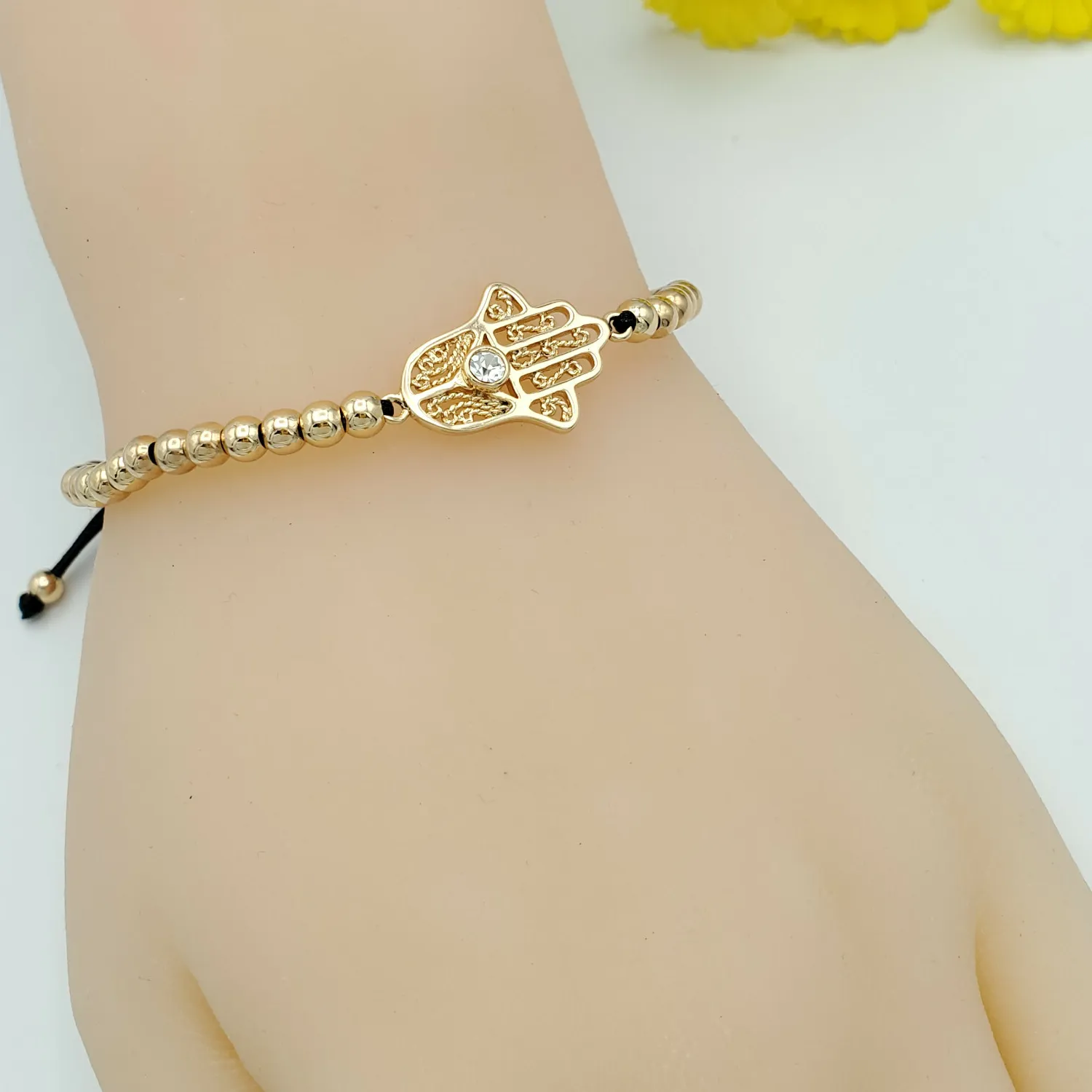 Authentic 18K Gold Plated Adjustable Bracelet. Hamsa Hand Amulet Lucky Charm