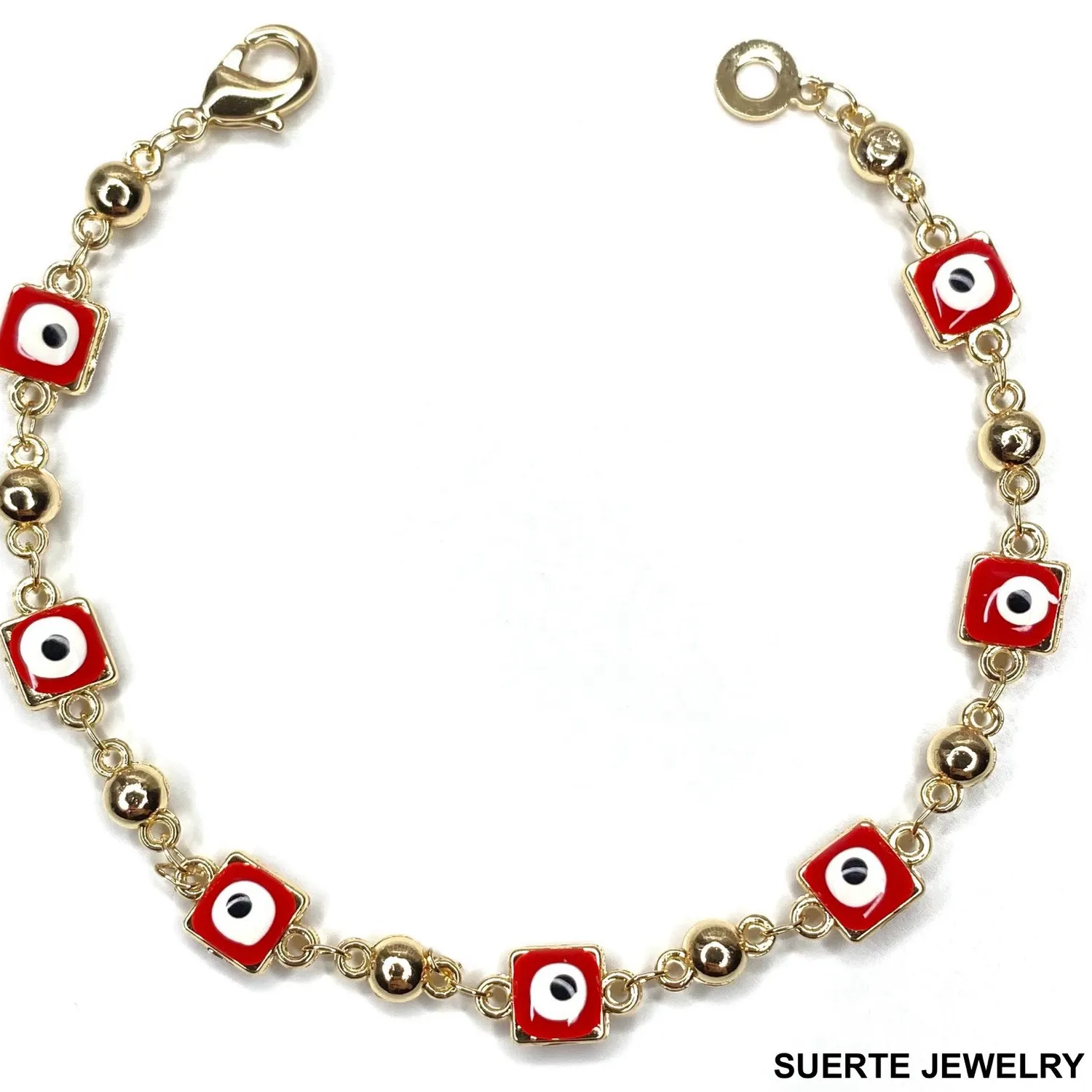 Authentic 14K Gold Plated Evil Eye Amulet Bracelet Oro Laminado Mal De Ojo Pulsera 7.5”