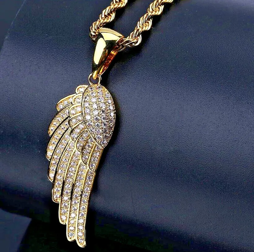 Authentic Men's Amulet 14k Gold Plated Rhinestone Wings Necklace Pendant Jewelry