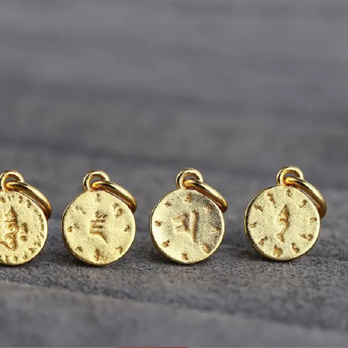 Authentic 100% 925 Silver Gold Plated Tibetan Marici Amulet Sterling Buddhist Buddha Words Charms Good Luck