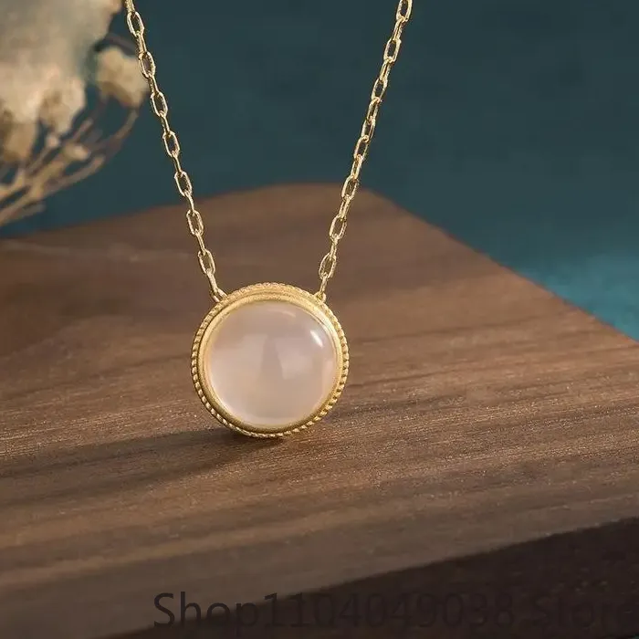 Authentic White Natural Jade Pendant Necklace Charm Vintage Designer Luxury Amulet Gifts for Women 18K Gold Plated Talismans Real Jewelry