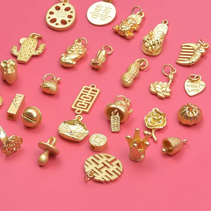 Authentic Pendnat Chinese Charm Lucky Lotus Flower Bell diy Bracelets Gold Plated Charms for jewelry making Necklace Amulet Material
