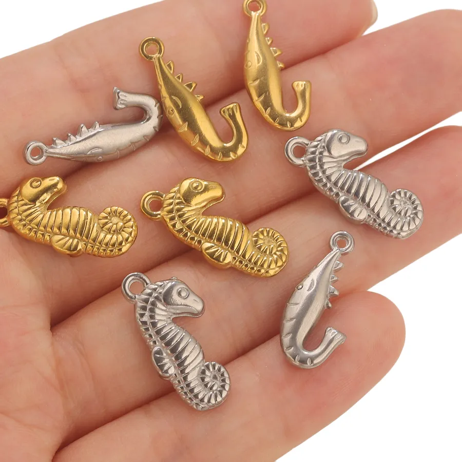 Authentic 4PCS Stainless Steel 18K Gold-Plated Lucky Seahorse Pendants DIY Necklace Earring Good Luck Amulets Stylish Golden Jewelry Charm
